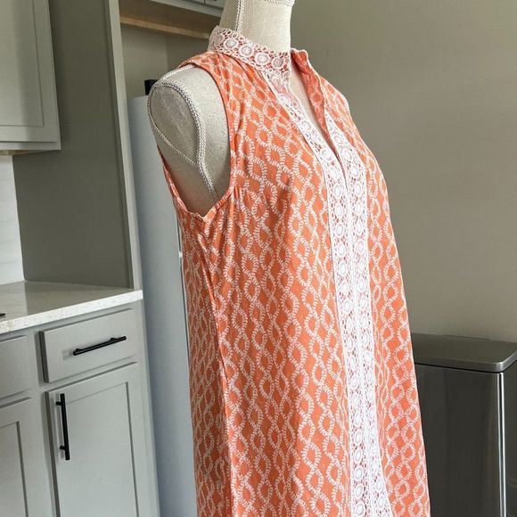 Rock Flower Paper 100% Cotton Sleeveless Dress Peach with White Trim Size Large - Picture 3 of 8